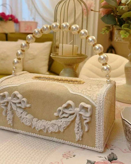 Elegant Leather Tissue Organizer with Stylish Bow - Chic Storage Solution for Home and Office