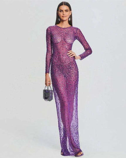 Glistening Sheer Maxi Gown with Elegant Side Slit - Multifunctional Beach Cover-Up & Evening Dress for Women