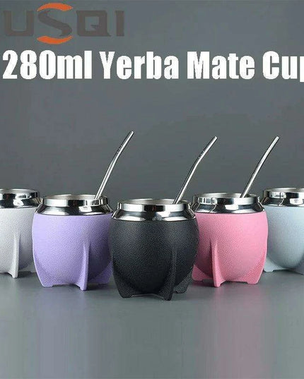 Portable Stainless Steel Yerba Mate Cup & Insulated Water Bottle Set - 280ml Hydration Solution