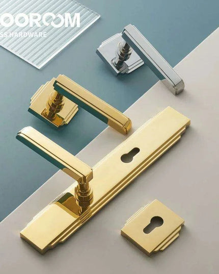 Luxurious PVD Gold and Chrome Double Lever Door Handle Set for Bedrooms and Bathrooms