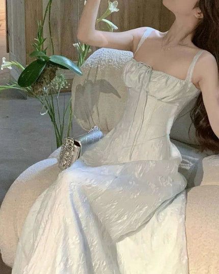 Elegant Vintage A-Line Spaghetti Strap Evening Dress for Women - Chic Square Neck Party Attire