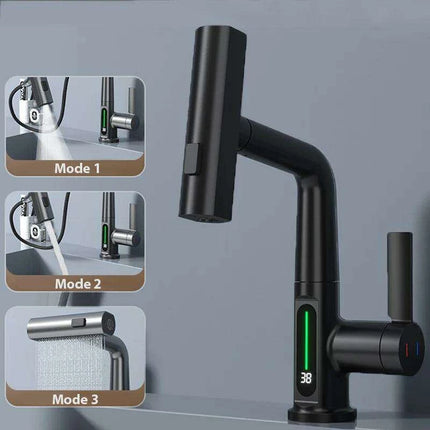 Digital Waterfall Faucet with Dual-Stream Sprayer and Temperature Display - Modern Bathroom Upgrade
