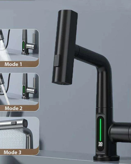 Digital Waterfall Faucet with Dual-Stream Sprayer and Temperature Display - Modern Bathroom Upgrade