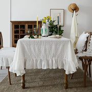 YRZHANG White Cotton Tablecloth with Ruffled Lace, Washable Wedding De