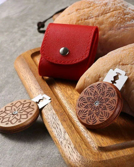Artisan Baker's Wood Handled Bread Scoring Set with Sharp Blades and Leather Cover - Professional Bread Lame Kit