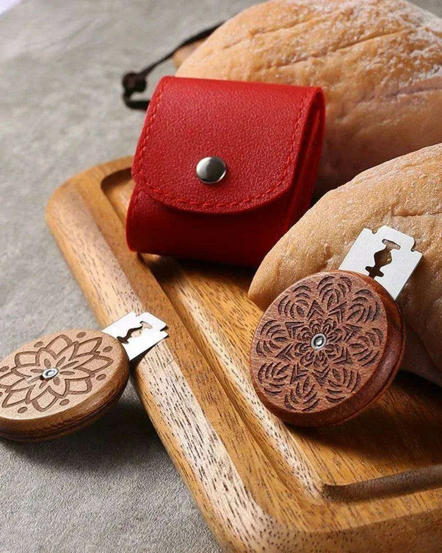 Artisan Baker's Wood Handled Bread Scoring Set with Sharp Blades and Leather Cover - Professional Bread Lame Kit