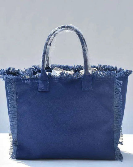 Personalized Trendy Fringed Canvas Tote with Stylish Ruffles