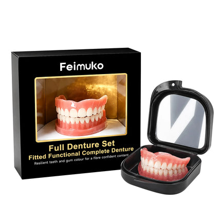 Silicone Full Denture Set with Mirror Storage Case — Natural Look & Comfort Fit