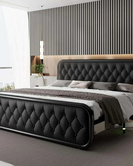 Stylish Faux Leather Bed Frame with Sturdy Support and Smart Under-Bed Storage Solutions