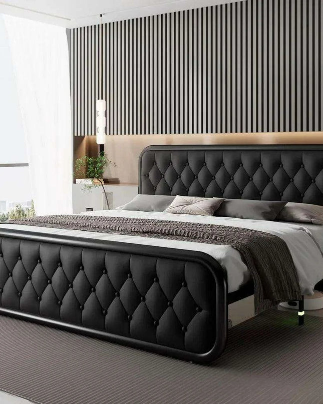 Stylish Faux Leather Bed Frame with Sturdy Support and Smart Under-Bed Storage Solutions