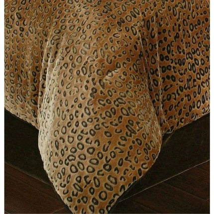 Luxurious King Size Cheetah Brown Velvet Plush Comforter Set with 2 Matching Shams