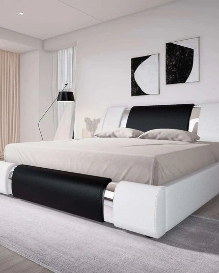 Elegant Leatherette Platform Bed with Customizable Headboard and Sturdy Support Slats