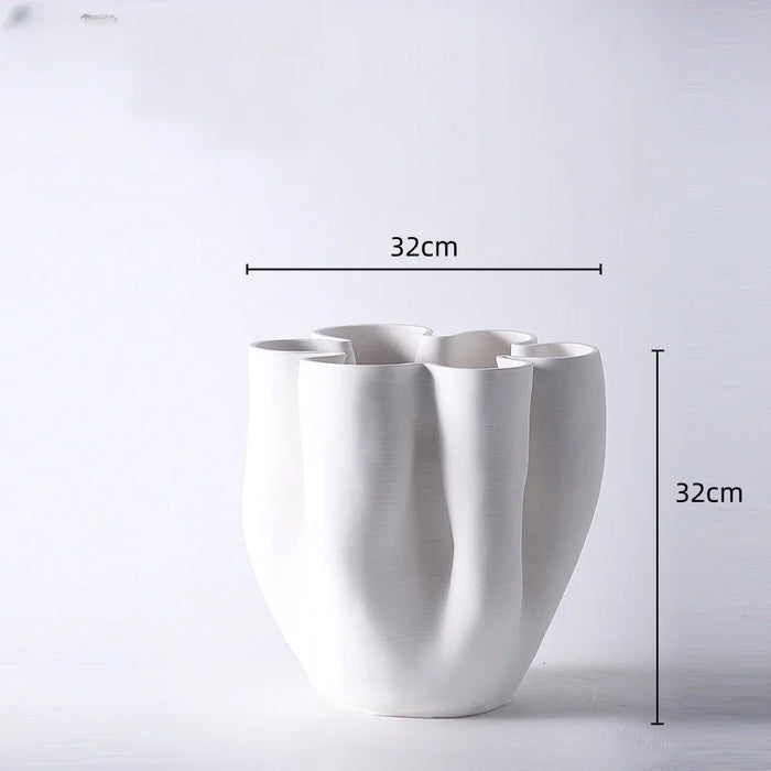 Elegant Ceramic Vase with Open Fold Edge - Artistic Home Décor Accent