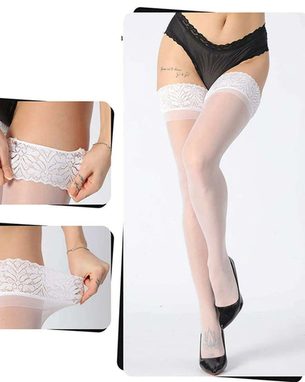 Elegant Lace-Trimmed Thigh-High Stockings - 17 Stylish Shades for Every Occasion