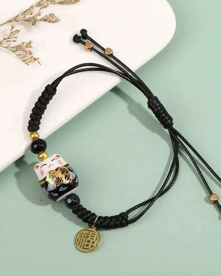 Vibrant Adjustable Lucky Cat Charm Bangles - Playful Rope Bracelets for Women and Girls, Ideal Gift for Prosperity