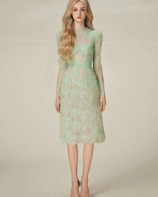 Lace and Sequin Slim-Fit Evening Gown for Women