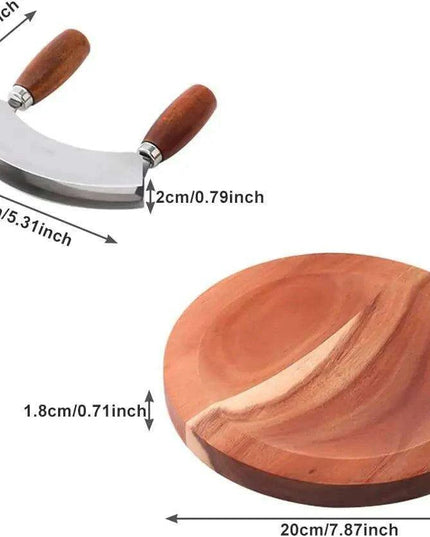 Elegant Acacia Wood Dual-Blade Mezzaluna Chopping Set for Effortless Culinary Mastery