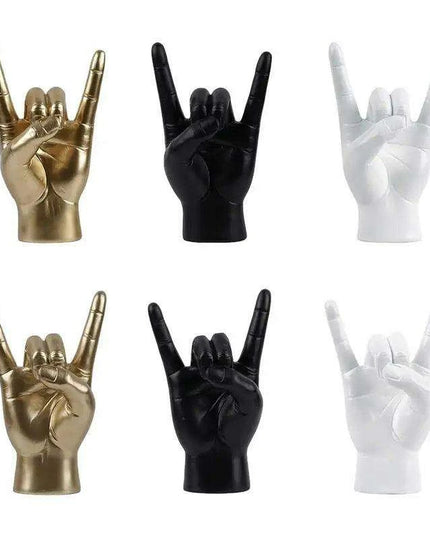 Rock and Roll Hand Gesture Sculpture for Dynamic Home Decoration