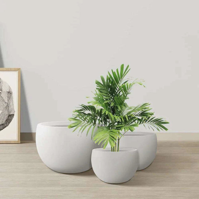 Set of 3 Modern White Concrete Round Planters - Elegant Plant Pot Trio