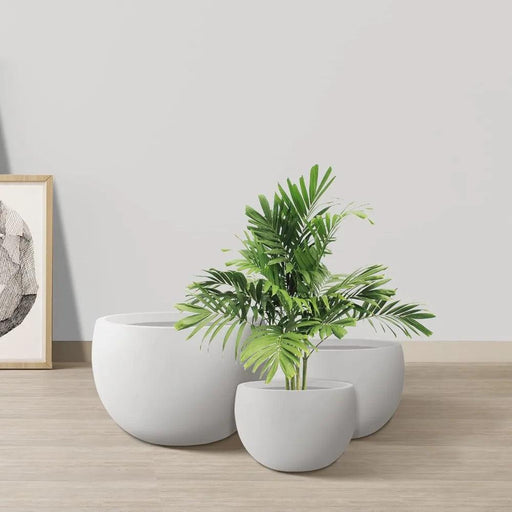 Contemporary White Concrete Planter Trio - Stylish Round Plant Pots Set