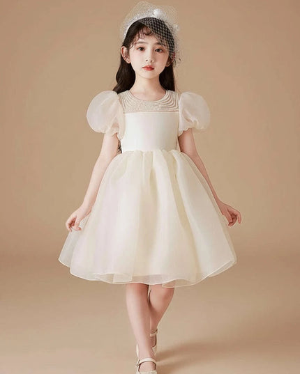 Charming Girls' Princess Ball Gown with Elegant Beading and Bow for Birthday Parties and Performances