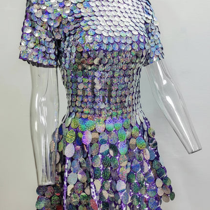 KarolyiDora XXXL Lake Blue Sequins Mini Dress for Nightclub & Dance
