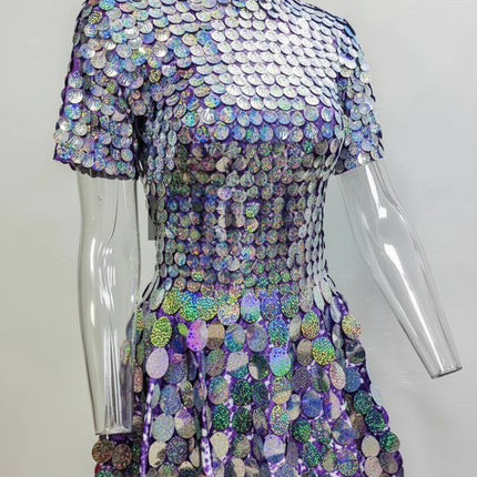 KarolyiDora XXXL Lake Blue Sequins Mini Dress for Nightclub & Dance