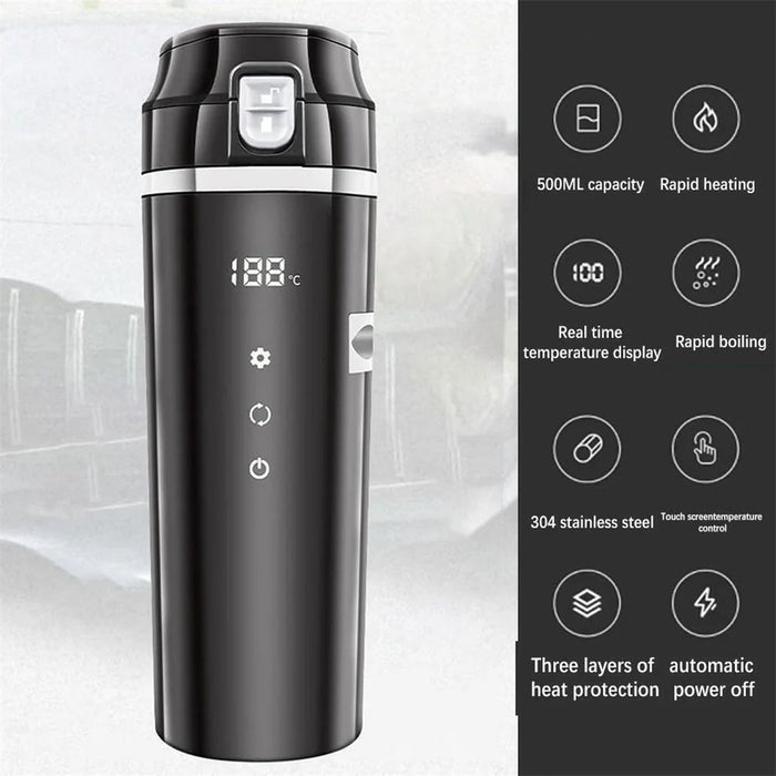 Intelligent Stainless Steel Car Heating Mug with Adjustable Temperature Control - 500ml Smart Travel Cup