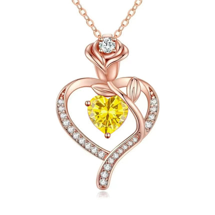 Tiffmet Rose Zircon Heart Pendant Necklace - Elegant Gift for Her