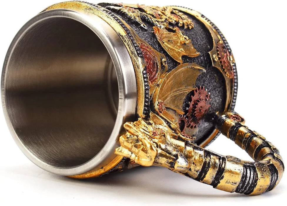 Medieval Steampunk Dragon Stainless Steel Mug - Creative Father's Day Gift Option