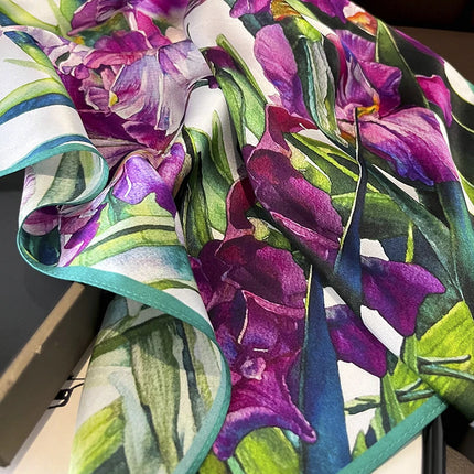 Silk Floral Print Square Scarf - Women's Luxury Neckerchief & Shawl