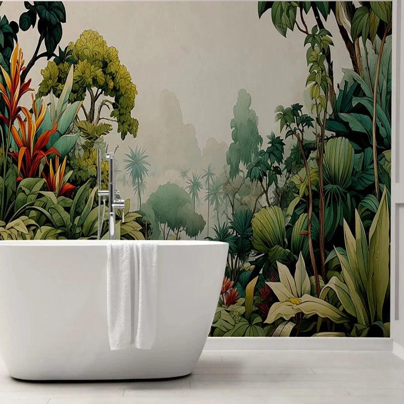 Tropical Bliss Hand-Painted Rainforest Wallpaper Mural