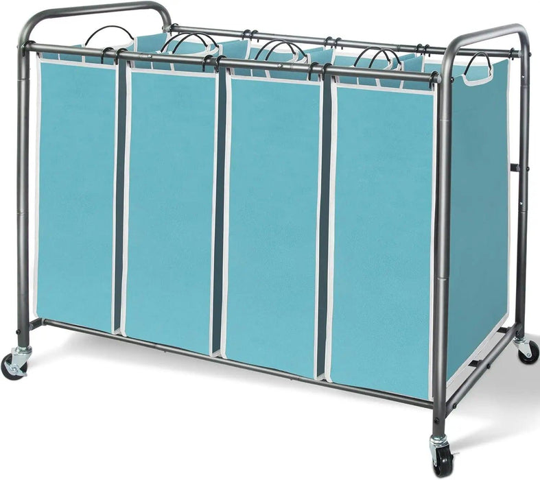 Laundry Cart 4-Bag Sorter with Wheels and Removable Bags