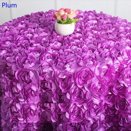 Wedding Satin Table Cloth Cover Embroidered Rosette Roses For Banquet Hotel