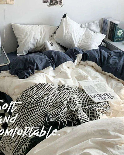 Nordic Elegance Washed Cotton 4-Piece Bed Linen Set - Duvet Cover, Pillow Shams, and Flat Sheet Collection