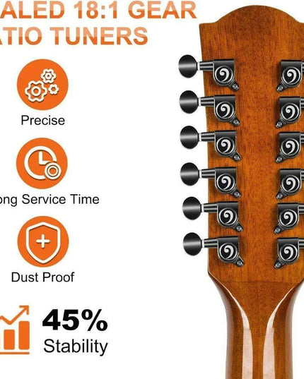 Young Musician's Premium 12 String Acoustic Electric Guitar with Sapele Body