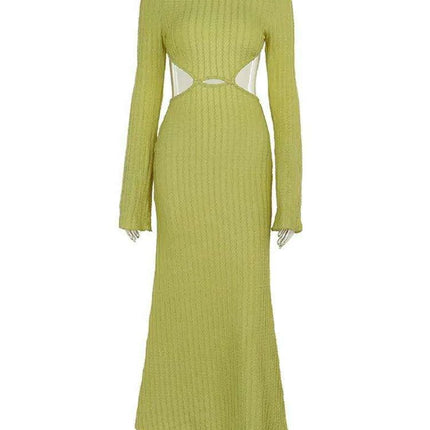 Backless Hollow Out Long Sleeve Maxi Dress for Women - Trendy Autumn Slim Fit Fashion