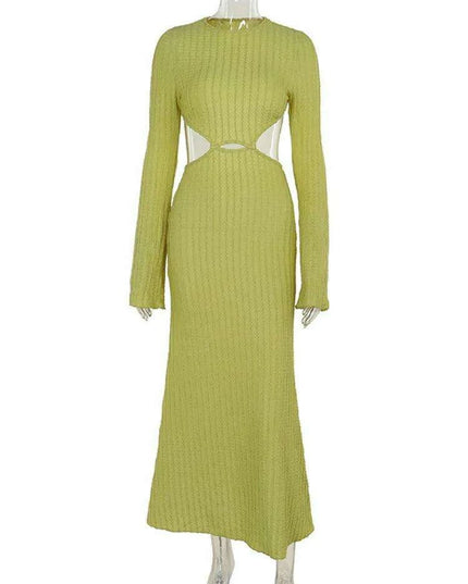 Backless Hollow Out Long Sleeve Maxi Dress for Women - Trendy Autumn Slim Fit Fashion