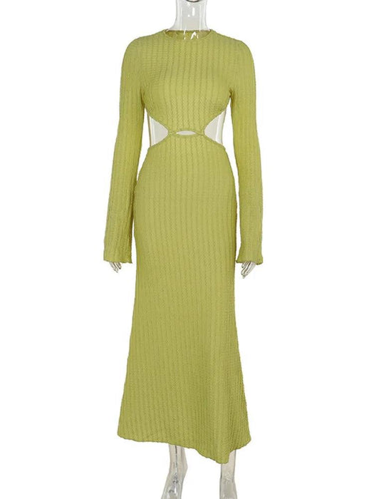 Backless Hollow Out Long Sleeve Maxi Dress for Women - Trendy Autumn Slim Fit Fashion