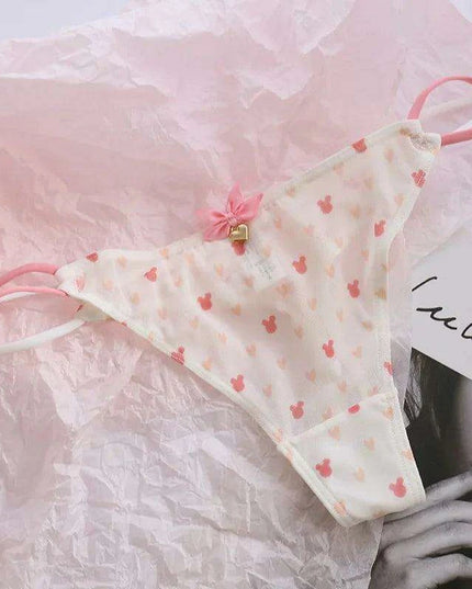 Charming Women's Sheer T-Back Thongs with Playful Strawberry and Cherry Print - Low-Waisted Seamless Sexy Underwear