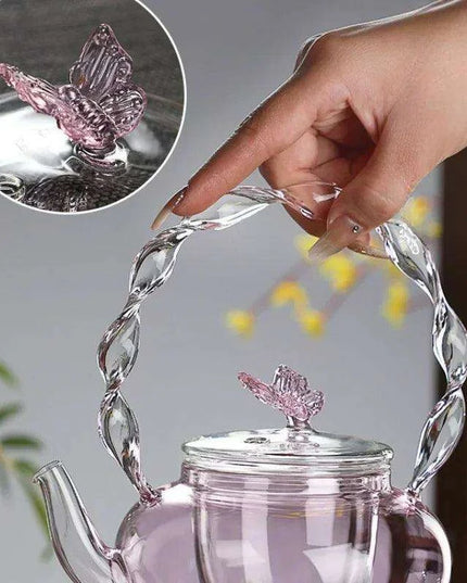 Elegant 700ml Clear Pink Iris Pyrex Teapot - The Perfect Addition to Your Tea Ceremony
