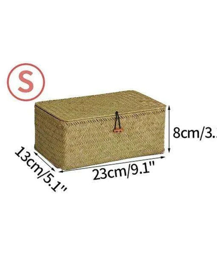 Woven Seagrass Storage Basket with Lid - Elegant and Functional Home Organizer
