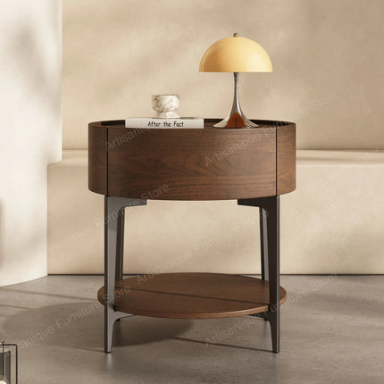 Artisanique Multifunctional Industrial Nightstand with Storage Drawer