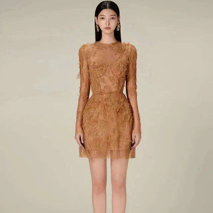 Luxurious Floral Lace and Sequin Evening Dress for Women