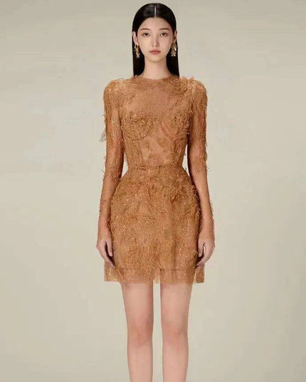 Luxurious Floral Lace and Sequin Evening Dress for Women