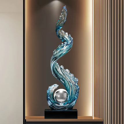 Home Decor Wind and Water Rising Decorations,Blue Resin Sculpture Luxu