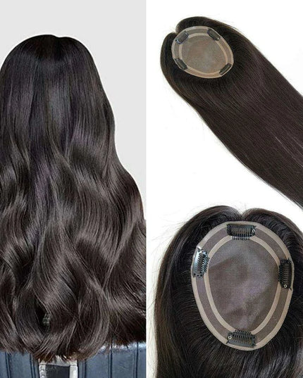 6x5 Inch Clip-In Real Hair Topper for Thinning Hair with Double Circle Base and 4 Secure Clips