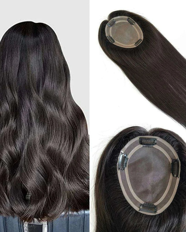 6x5 Inch Clip-In Real Hair Topper for Thinning Hair with Double Circle Base and 4 Secure Clips