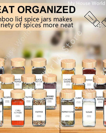 Elegant Glass Spice Jars with Bamboo Lids - 4oz Seasoning Containers for Organized Kitchen Storage