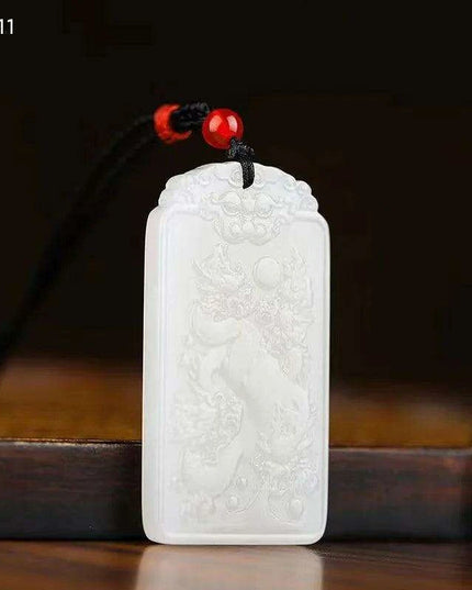 Divine Hetian Jade Kowloon Guanyin Blessing Amulet Necklace